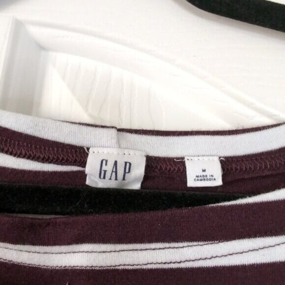 Gap Pima Cotton Nautical Striped Resort Coastal Boatneck Burgundy Dress M - Picture 4 of 8